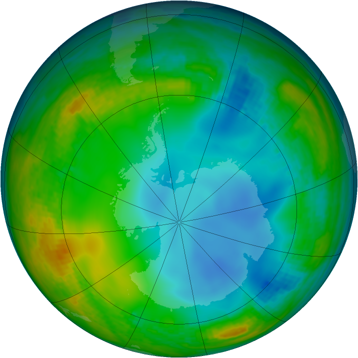 Antarctic ozone map for 02 July 2001